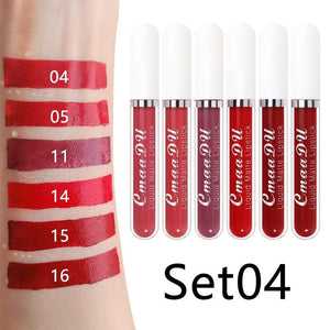 6Pcs Matte Liquid Lipstick Lipgloss Set for Women, Deep Dark Red Original 24 Hour Matte Lipstick