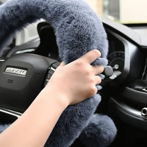4PCS Set Fluffy Steering Wheel Cover with Handbrake Cover & Gear Shift Cover