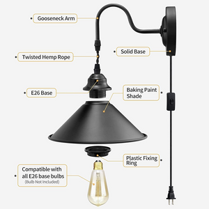 Vintage Plug in Wall Lamp with On/Off Switch Set of 2