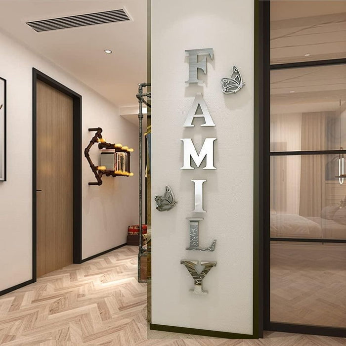Family Sign Acrylic 3D Mirror Wall Decor Wall Decals Decorations Stickers