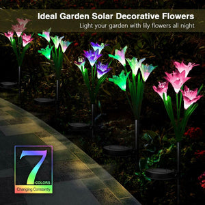 2 Pack Color-Changing LED Solar Powered 8 Flowers Stake Lights Yard Garden Decor