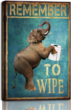 Remember To Wipe Bathroom Metal Sign Wall Decor for Bathroom Toilet Decor (8x12inch, Elephant)