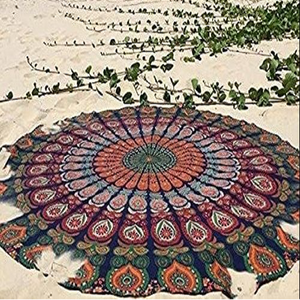 NEW Blue Orange Mandala Round Beach Tapestry Hippie/Boho Mandala Beach Blanket 70"