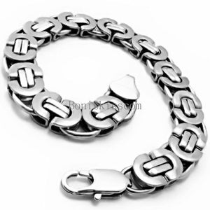 11mm Heavy Silver Flat Byzantine Stainless Steel Men's Boys Chain Bracelet 8.5"