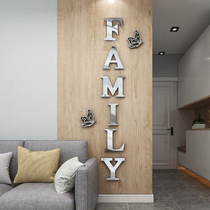 Family Sign Acrylic 3D Mirror Wall Decor Wall Decals Decorations Stickers