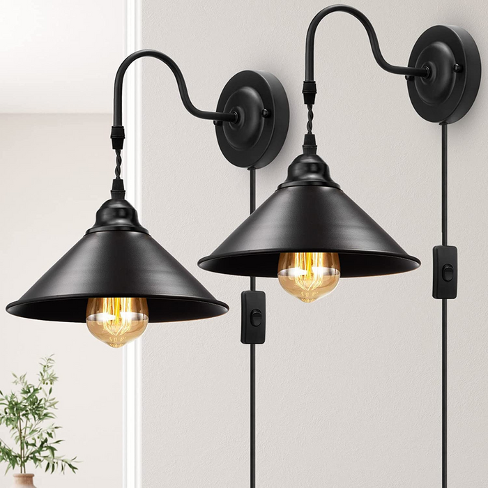 Vintage Plug in Wall Lamp with On/Off Switch Set of 2