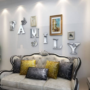 Family Sign Acrylic 3D Mirror Wall Decor Wall Decals Decorations Stickers