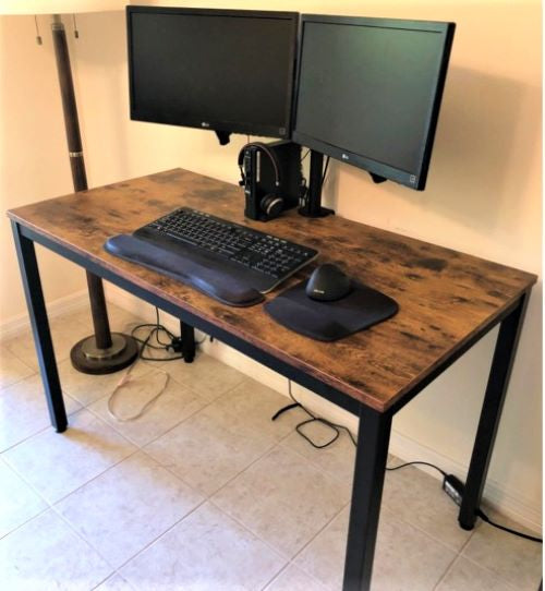 Solid Industrial Computer Desk, Dining Table, Sturdy Metal Frame Office Desk, Rustic Brown