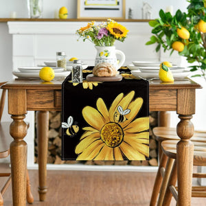 Bee Sunflower Table Runner Black for Kitchen Dining Table Decoration-13x72