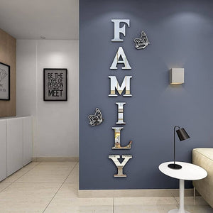 Family Sign Acrylic 3D Mirror Wall Decor Wall Decals Decorations Stickers