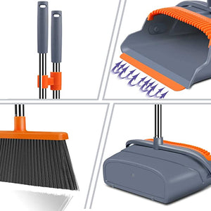 kelamayi Upgrade Broom and Dustpan Set, Self-Cleaning with Dustpan Teeth, Ideal for Dog Cat Pets...