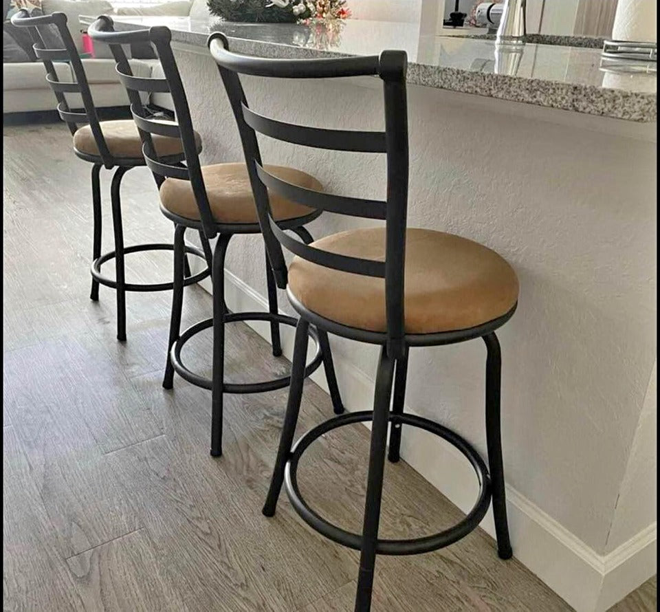 (Set of 3) Tan Microfiber seat Adjustable-Height Swivel Barstools | Counter Height Pub Stools