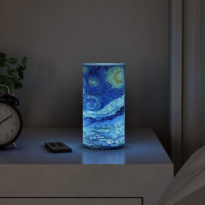Scented Starry Night LED Candle Remote Timer Flickering Flameless Van Gogh Art