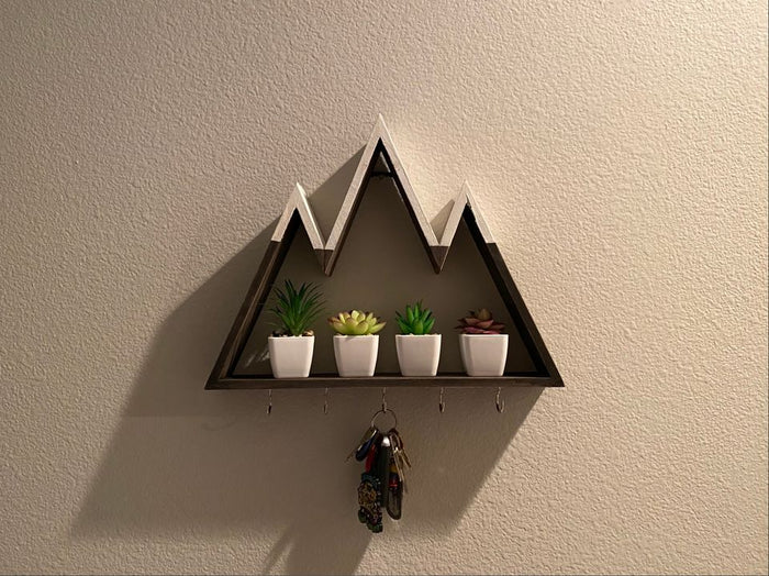 Mountain Floating Shelf with Key Hooks Holders Wall Jewelry Organizer