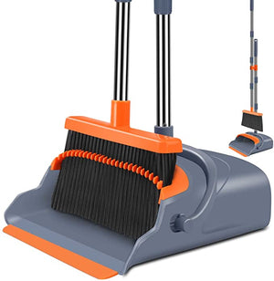kelamayi Upgrade Broom and Dustpan Set, Self-Cleaning with Dustpan Teeth, Ideal for Dog Cat Pets...