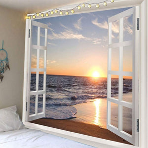 3D Ocean Tapestry Wall Hanging Sun Sunset Sea Beach Landscape Window Tapestries 51x59 Inches