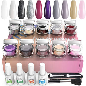 Dip Powder Nail Kit Starter, 10 Colors Clear White Black Dipping Powder with Base Activator