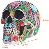 Life Size Colorful Floral Human Model Adult Head Bone Model Day of The Dead Decor