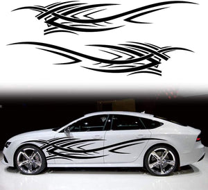 💯NEW BRAND💯2Pcs 94.4'' Universal Flame Graphics Car Auto Body Side Sticker Flame Racing Style2 Black