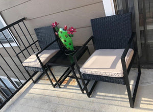 Patio Wicker Conversation Set 3 Piece Outdoor Balcony Small Bistro Furniture Hand-Woven Fiber *New*