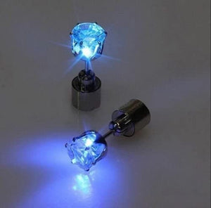 1 Pair LED Earrings Diamond Crown Ear Pendant Stud Stainless Multi-Color Blue