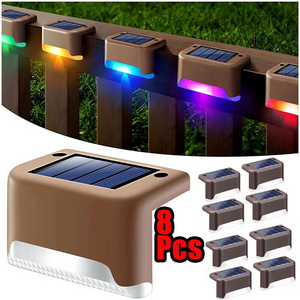 8 Pack Solar Deck Lights Outdoor Waterproof LED Steps Lamps for Stairs Fence RGB