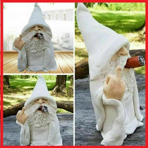 Funny Naughty White Wizard Gnome Finger Garden Yard Lawn Ornament Statue Decor