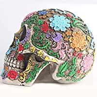 Life Size Colorful Floral Human Model Adult Head Bone Model Day of The Dead Decor