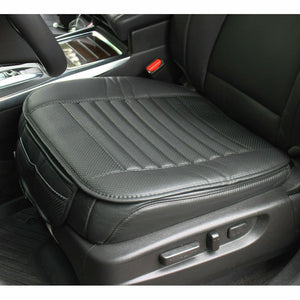 (Black) Breathable PU Leather Charcoal Car Seat Cushion Cover Pad Mat Protector Pockets