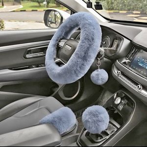 4PCS Set Fluffy Steering Wheel Cover with Handbrake Cover & Gear Shift Cover