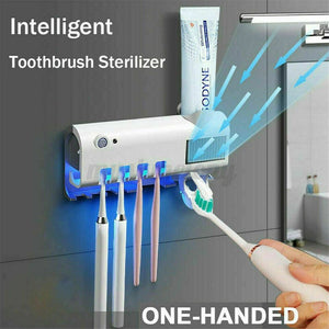 Toothbrush Sterilizer w/ UV Light Automatic Toothpaste Dispenser Holder