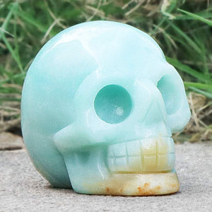 Home Decor 2.0 Amazonite Crystal Head Statue Hand Carved Gemstone Reiki Healing Stone Skelet