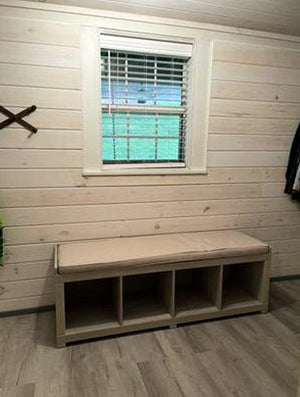 4 Cube Rustic Gray Storage Bench | Indoor Hallway Storage Organizer Bench