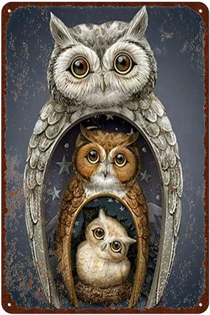 Vintage OWL Metal Tin Sign for Office Home Decoration Signs 12 x 8 Inch