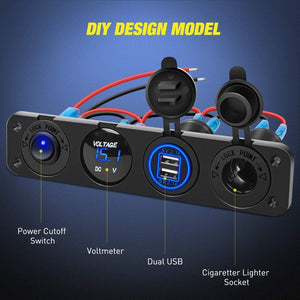 💯NEW🎯 4 in 1 on/off Charger Socket Panel Dual USD Power Outlet & LED Voltmeter