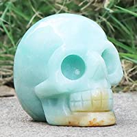 Home Decor 2.0 Amazonite Crystal Head Statue Hand Carved Gemstone Reiki Healing Stone Skelet
