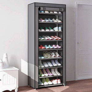 Shoe Storage Rack 9 Shelf 30 Pair Capacity Closet W/ Roll Down Cover Gray Color 03/22