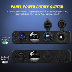 💯NEW🎯 4 in 1 on/off Charger Socket Panel Dual USD Power Outlet & LED Voltmeter