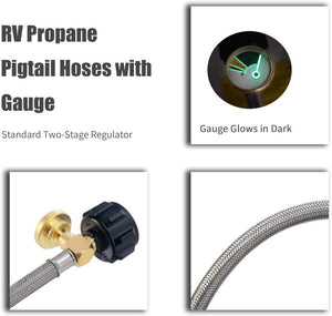 2 Packs 15 inch RV Propane Hoses with Gauge, Stainless Steel Braided Camper Tank Hose 🔥New🔥