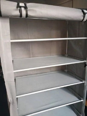 Shoe Storage Rack 9 Shelf 30 Pair Capacity Closet W/ Roll Down Cover Gray Color 03/22