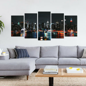 Modern City Night Painting 5Pcs Set Canvas Wall Art Poster Print Home Room Decor