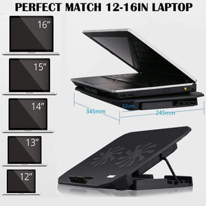 Laptop Cooling Pad 15.6 14 13 Inch (Big 2Fans Super Quiet, Double Sides Built-in USB Line, Back Feet Stand) Fit Apple Air / Pro / MacBook
