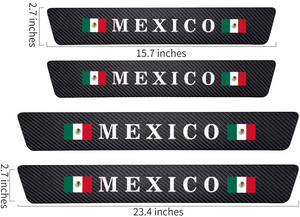 4pcs Mexico Mexican Flag Carbon Fiber Car Door Front/Rear Sill Plate Protectors, Reflective Decorative Scratch Pad Film sticker.