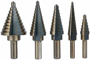 5Pcs Large Metal Step Drill Bit Set HSS Multiple Hole 50 Sizes w/ Case