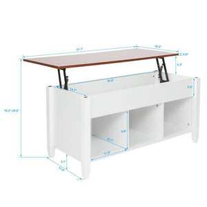 Real Solid Wood Lift-Top Coffee Table With 3-Tier Open Bottom Shelf, Wide Secret Storage, Oak/White