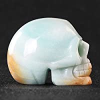 Home Decor 2.0 Amazonite Crystal Head Statue Hand Carved Gemstone Reiki Healing Stone Skelet