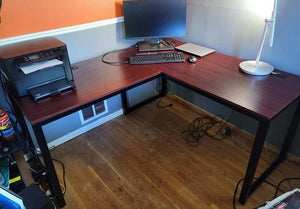 Office 55"x60" Large L Shaped Corner Computer School Desk, Black Cherry