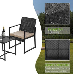 Patio Wicker Conversation Set 3 Piece Outdoor Balcony Small Bistro Furniture Hand-Woven Fiber *New*