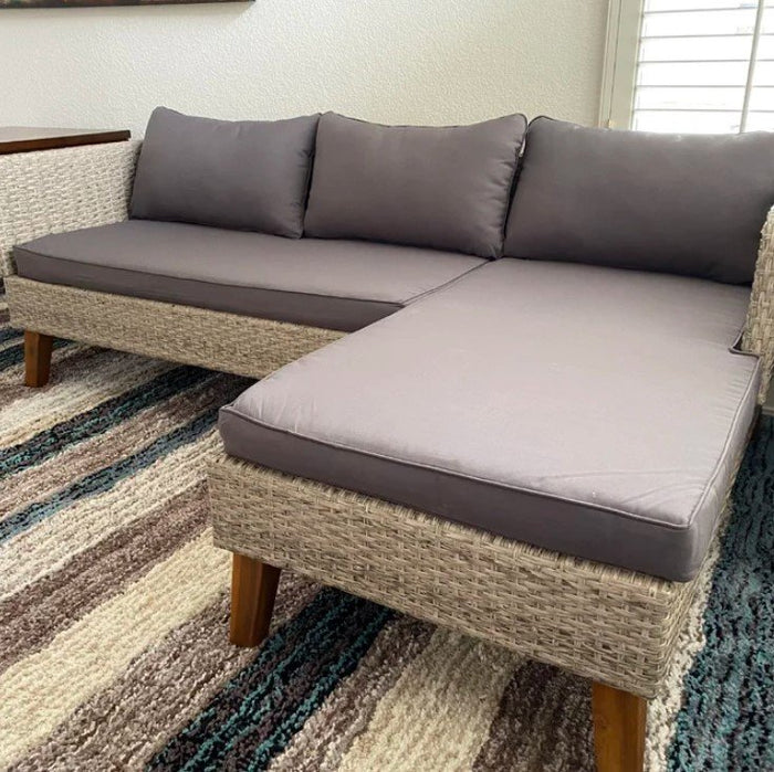 Modular Wicker Sofa Set 3pcs Outdoor Patio Sectional Cushioned Wood Table Top **Brand New**