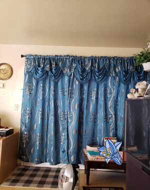 2 Pcs Beautiful Luxurious Curtain Panel Set with Attached Valance and Backing 54" X 84 inch (Navy Blue)